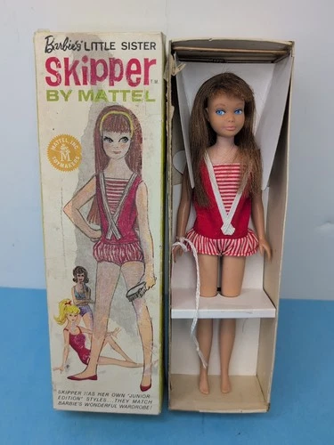 Vintage Mattel Barbie Skipper Doll 1960's Original Brunette Swimsuit W Box Rm10