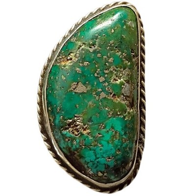 Masterly Navajo Pyrite Inclusion Morenci Turquoise Sterling Silver Ringsz8
