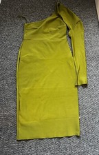 Asos Curve bandage wrap around neckline one sleeve midi dress in green.