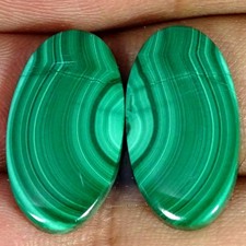 25.20Cts. 100% Natural Malachite Pair Oval Cabochon Gemstone 12X22X3MM