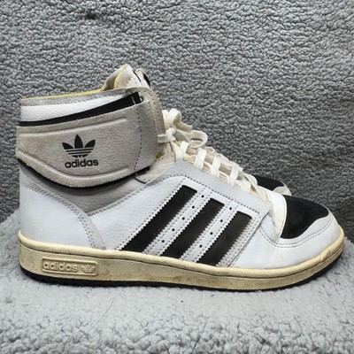 Adidas Originals High Top Shoes Mens Size 10 White Black Strap Sneakers Q46255