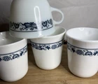 Set of 4 White Old Town Blue Coffee Mugs Cups Vintage Corelle Style Milk Glass
