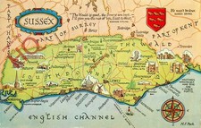 Ansichtskarte>>Sussex, Landkarte [Lachs]