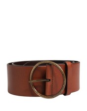 Dolce&Gabbana Men Brown Waist Belt 100% Leather Round Buckle Wide Strap 90cm 36"