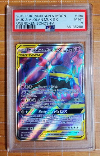 Pokemon Muk & Alolan Muk GX 196/214 Unbroken Bonds PSA 9