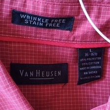 Van Heusen Men's Dress Shirt, Large 16-16.5, Red, Wrinkle-Free, Strain Shield