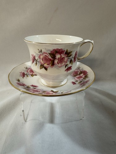 Vintage Queen Anne Tea Cup and Saucer Pattern 8498 Wild Red Pink Roses