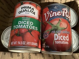 7 cans of assorted DICED TOMATOES 14.5oz BBD 2027 + 2028