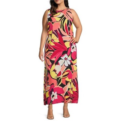 Slim Factor by Investments Floral Sleeveless Maxi Dress Pink Yellow Small NWT