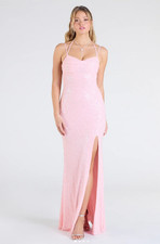 Windsor Dress Pink Kaitlyn Cowl Neck Slit Beaded Sequin Long Maxi Formal Size S