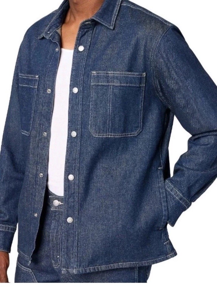 New Levi Strauss Signature Men's Blue Denim Snap Button Utility Shirt Jacket L thumbnail 3