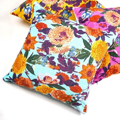 100% Cotton Velvet Cushion Cover - Sky Anthro