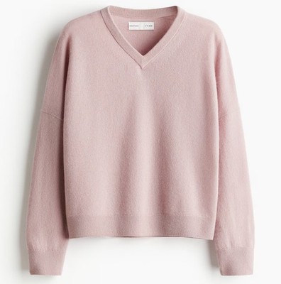 H&M Studio 2024 100% Kaschmir Rosa V Neck Pullover Gr. M