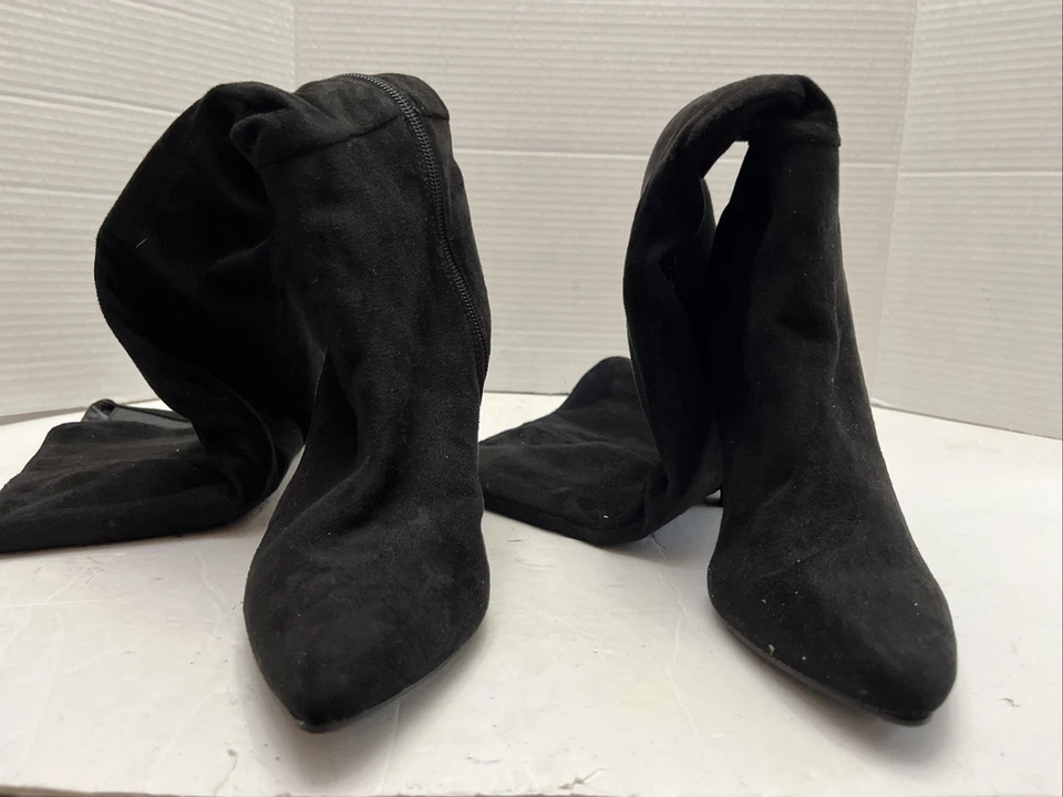 Material Girl Mujer Negro Sobre la Rodilla 4” Tacón Botas-Talla 6.5. Gamuza sintética Foto 3 de 4