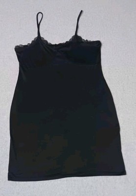 Babydoll Lace Trim Camisole Large Black Goth Grunge Sleek Minimalist Coquette 