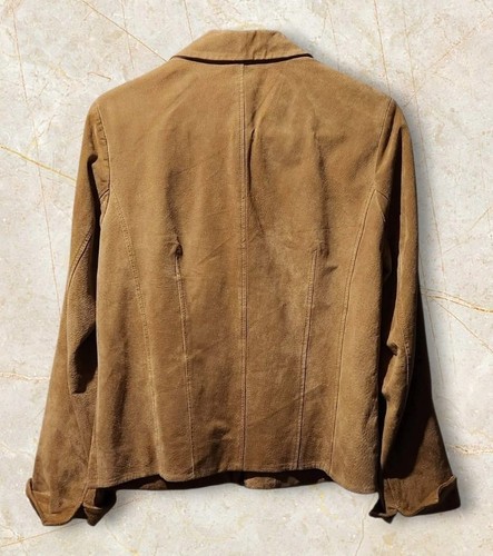 COLDWATER CREEK Womens Suede Leather Jacket Fitted Double Zipper Cuffs Excellent - Afbeelding 2 van 4