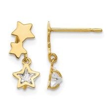 14k Yellow Gold Madi K CZ Star Dangle Childrens Post Earrings Kids Celestial