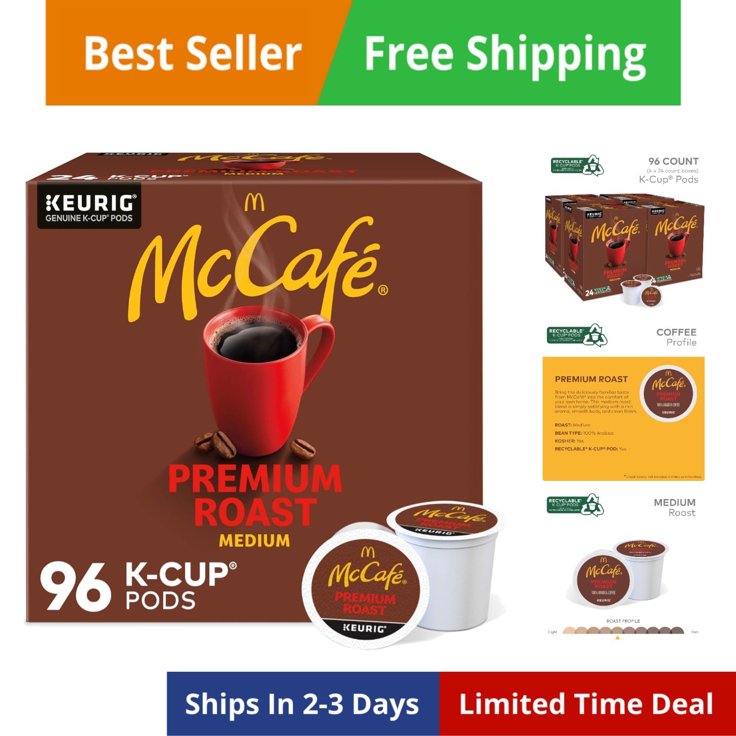 Roast Coffee, Keurig Single Serve K-Cup Pods, Medium Roast, 96 Count