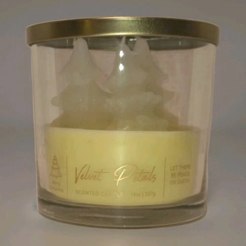 Christmas Luxury Scent Candle Glass Jar Velvet Petals Three Trees Fruity Floral 