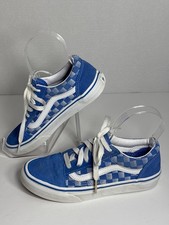Vans Blue White Checkerboard Old Skool Sneakers Youth Size 3 Lace-Up Suede