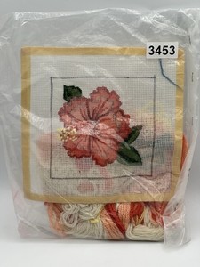 Hibiscus Flower Needlepoint Kit Started Project With Yarns 5.25” Finished Size