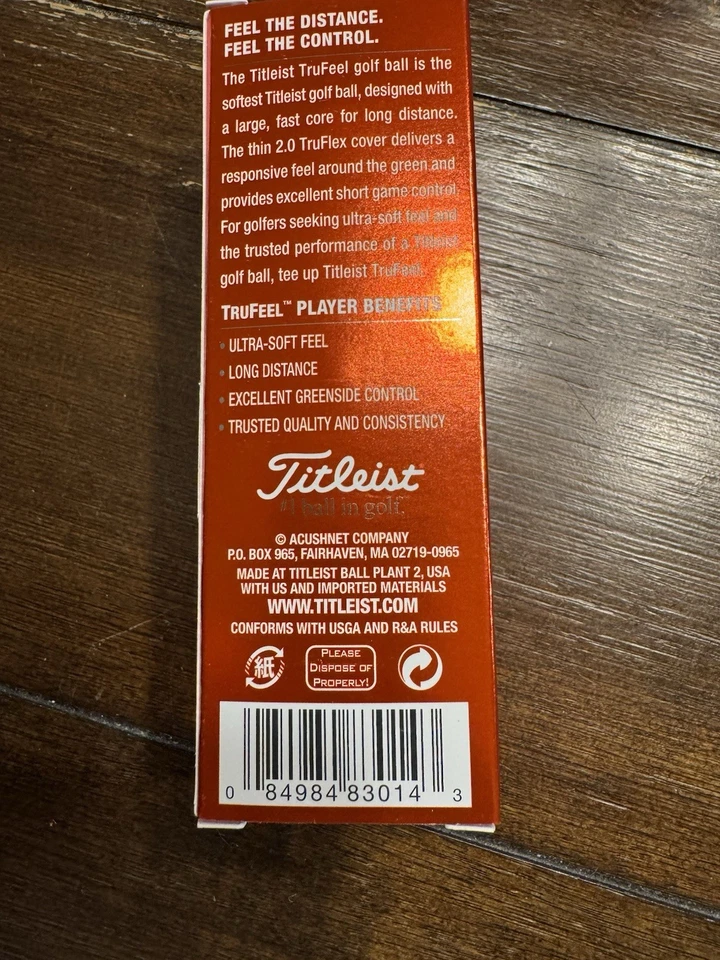 Titleist TruFeel 高尔夫球 3 袖全新带盒 3 包 3 球 — 第 3/3 张图片