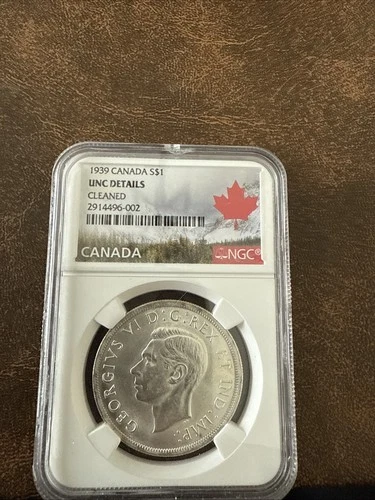 1939 Canada Silver Dollar UNC Details Cleaned W/ Canada Label!