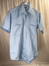 VINTAGE 70  s 1970  s Blue 14.5 Button Shirt Men  s Hippie, Retro, Disco