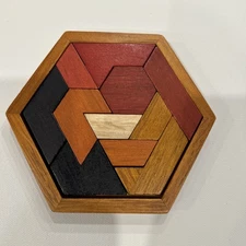 Wooden Hexagon Puzzle IQ Brain Teaser Game With Bag