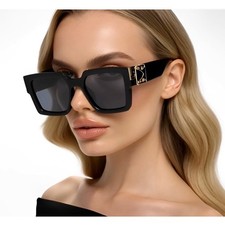 Oversized Square Sunglasses Black Chunky Frame Gold Women Luxury Style UV400 New