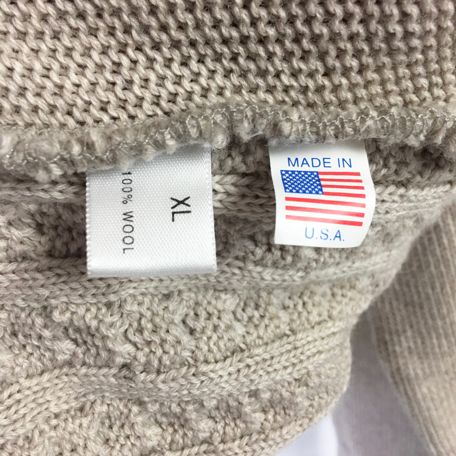 St Croix Mens XL Fisherman Sweater Shawl Collar Beige Wool Cable Knit USA Made