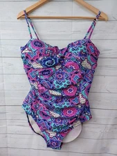 Spanx Love Your Assets Swimsuit Sara Blakely Pink Floral XL Padded Bra