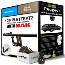 Für PEUGEOT 407 Break SW 6E, 6D Anhängerkupplung abnehmbar +eSatz 7pol uni. 08-