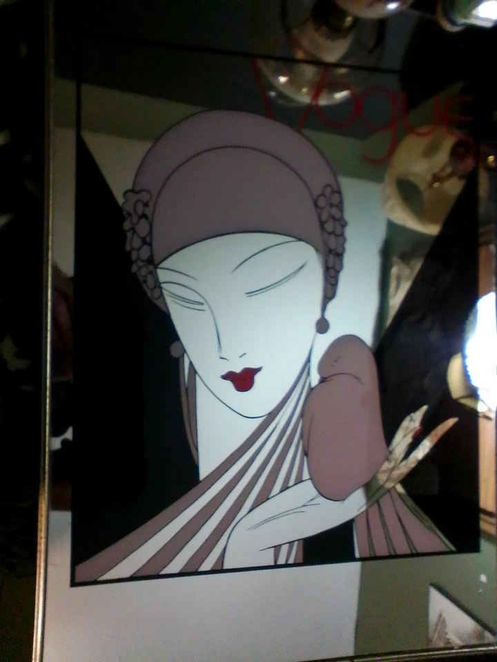 Antiguo Espejo Publicitario Vogue Mag Años 20 Arte de Pared Marcos Originales 18" 12" Foto 3 de 4