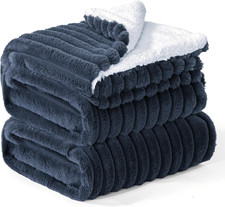 Sherpa Fleece King Size Blanket Super Soft  Warm Striped Fleece, Cozy Plush