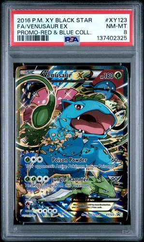 2016 POKEMON XY BLACK STAR PROMO RED & BLUE COLL FULL ART/VENUSAUR EX PSA 8