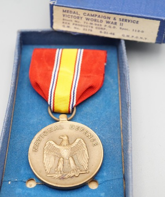 #ad WWII Army Navy USMC National Defense Medal With Cardboard Box by Rex Products $24.99