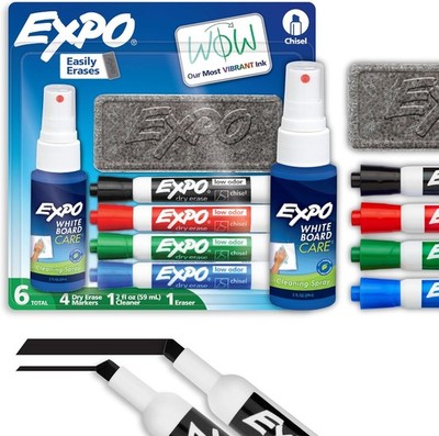 Low Odor Dry Erase Marker Set, 6 Colors with Eraser and Cleaner for Whiteboards