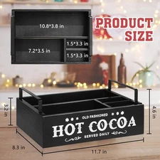 Wood Hot Cocoa Organizer Bin – Coffee Bar Storage Box with Handle Gift