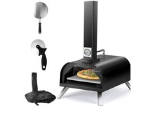 12" Outdoor Wood Fired Pizza Oven | Portable Pellet BBQ Grill w/ Peel & Cover