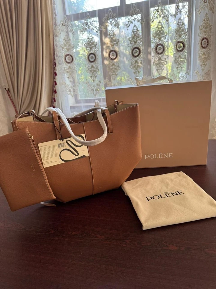 Polene Tote Bag Cyme Color Camel textured Leather regular size Brown 