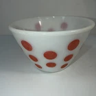 Fire King Red Polka Dot Mixing Bowl 4.75”x 7.5” White Milk Glass Oven Ware USA