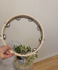 Natural Wood Tambourine with Silver Jingles