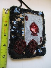 Ace Spades Sequin purse 5" Lucky Card poker sequin evening Handbag Black Vegas