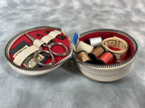 Vintage Travel Sewing Kit - Zip Case w/ Scissors, Thread & Notions - Victorian - Picture 6 of 14