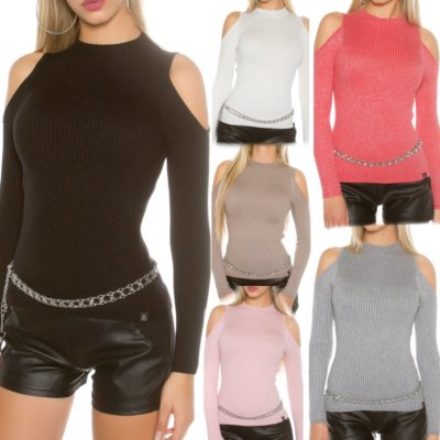 Sexy Miss Ladies Trendy Pullover Girly Knitted Pulli Rolli Strapless Lurex XS/S