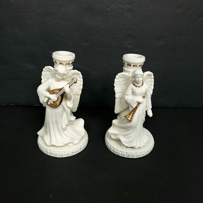 Mikasa Angel Cream Gold Trim Instruments Holiday Elegance  Christmas Set Of 2