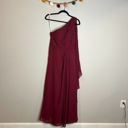 Azazie burgundy Cabernet chiffon one shoulder dress