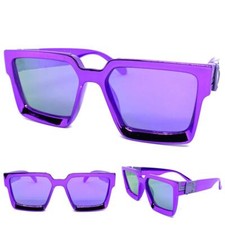 Classic Retro Party Club Raver DJ SUN GLASSES Thick Square Chrome Purple Frame