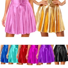 Womens Costome Disco Skirt Wet Look Dancewear Metallic Dress Club Party Skater